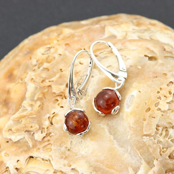 Sterling silver earrings with natural Baltic amber, amber drop earrings - Picture 10 of 14